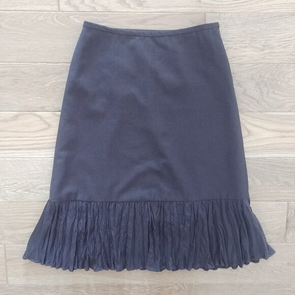 Ann Taylor wool midi skirt dark chocolate brown pleated flounce bottom 4 Petite - Picture 6 of 14